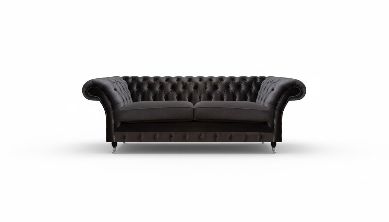 Luxuriöser Chesterfield Schwarzer Zweisitzer Wohnzimmer Sitzmöbel Couch