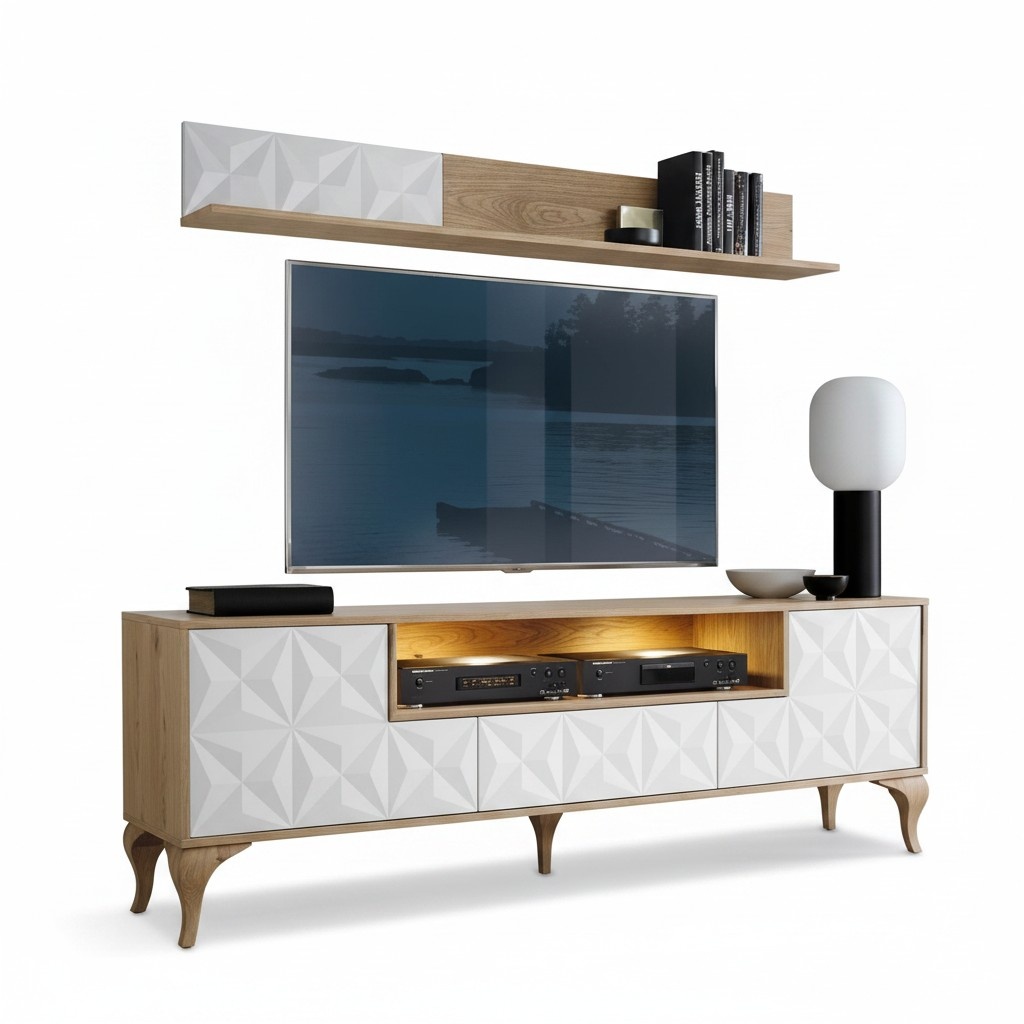 Luxuriöses Set TV-Lowboard Wohnzimmer Wandregal Medienmöbel Komplett