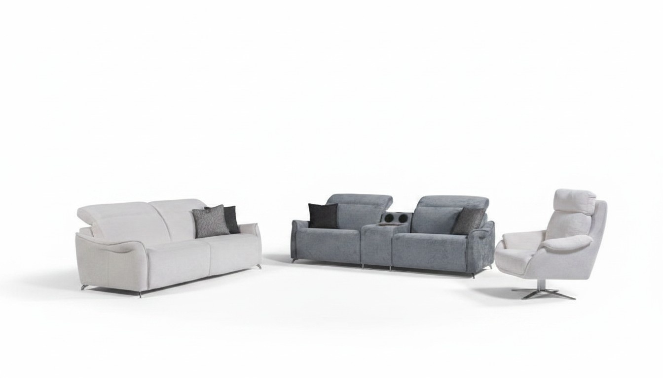 Luxuriöses Wohnzimmer Set 2x 3 Sitzer Sofas mit Musiksystem und Sessel