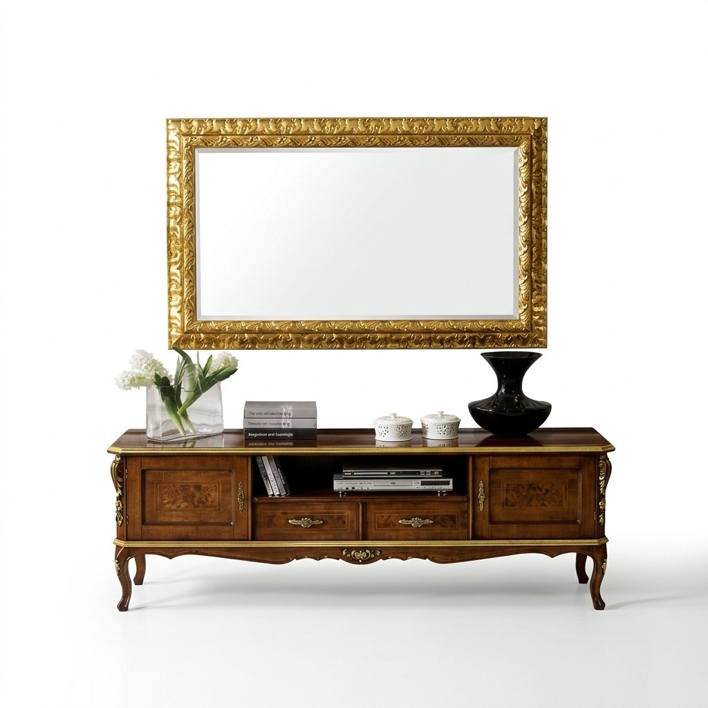 Luxus 2tlg Set Sideboard Lowboard rtv Spiegel Italienische Holz Möbel Holzmöbel