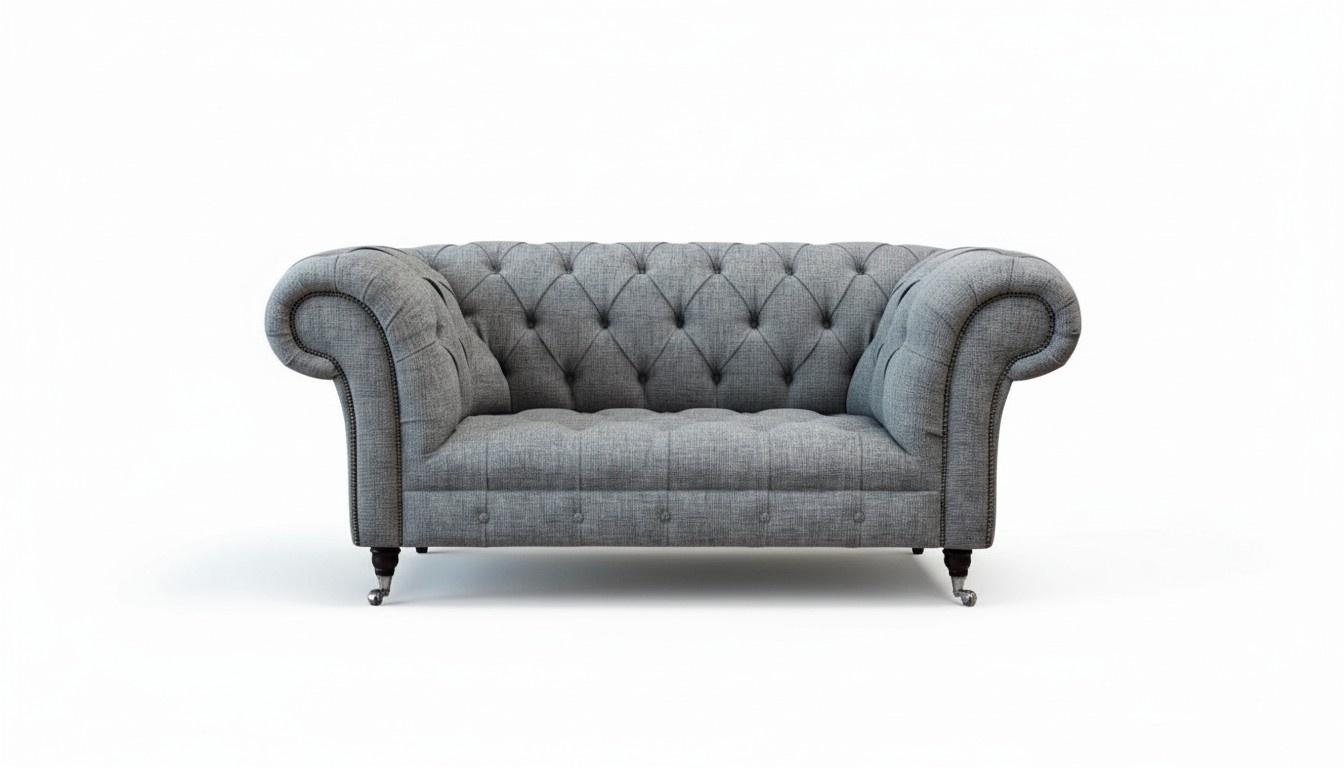 Luxus 2 Sitzer Couch Polster Sofa Stoff Grau Couchen Chesterfield