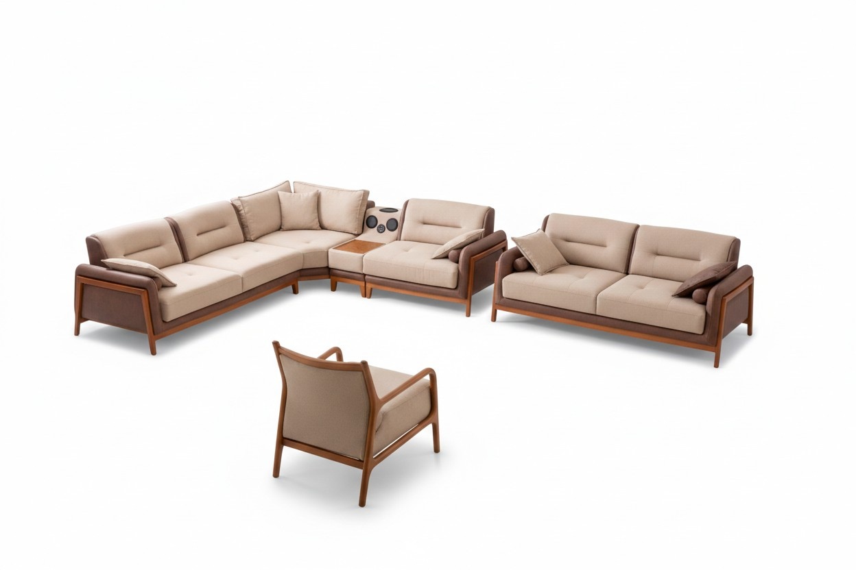 Luxus 3 tlg Wohnzimmer Set Ecksofa L-form 3 Sitzer Relax Sessel Möbel