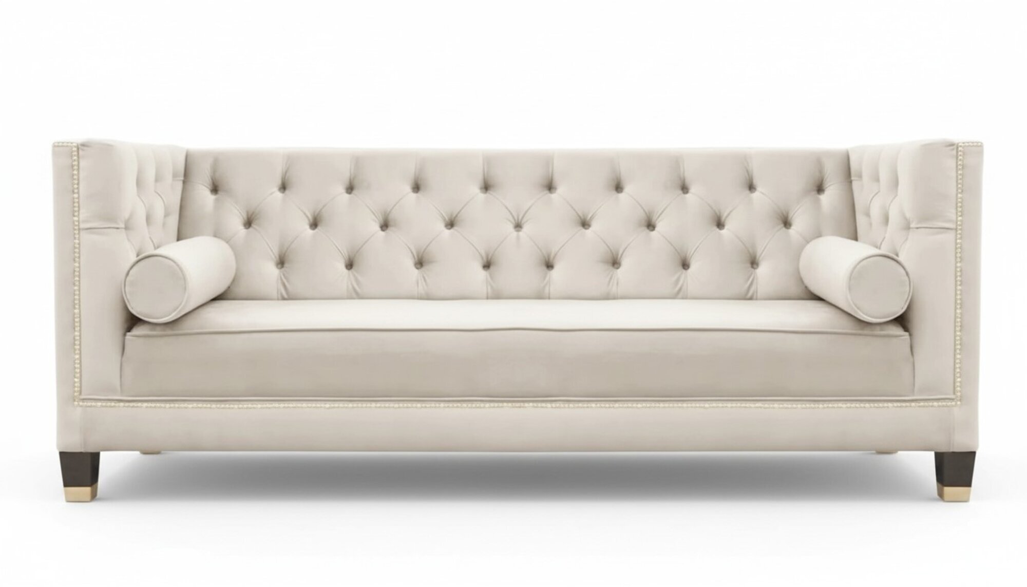Luxus Beige Chesterfield Samt Dreisitzer Polster Möbel Hotel Wohnzimmer Praxis