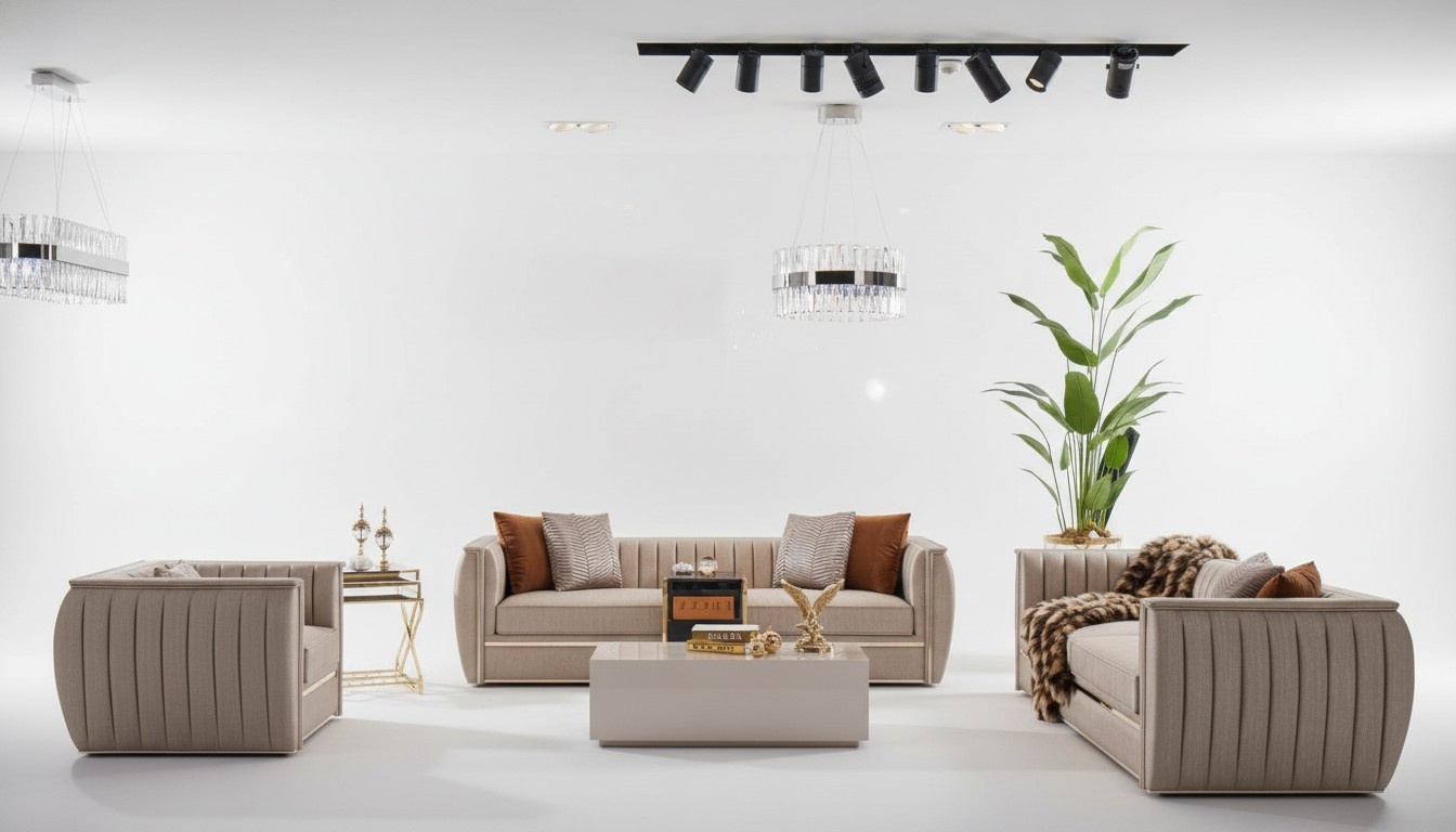 Luxus Beige Set Sofagarnitur 3+3+1 Sitzer Couchtisch Sofa Sessel Sofas 5tlg