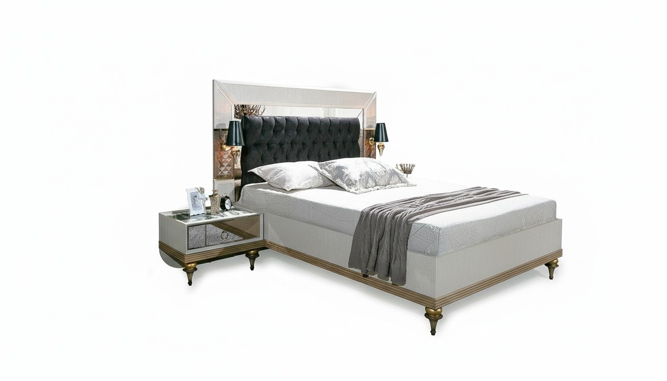 Luxus Bett mit Glas Elementen Doppel Betten Bettgestell Möbel 180x200