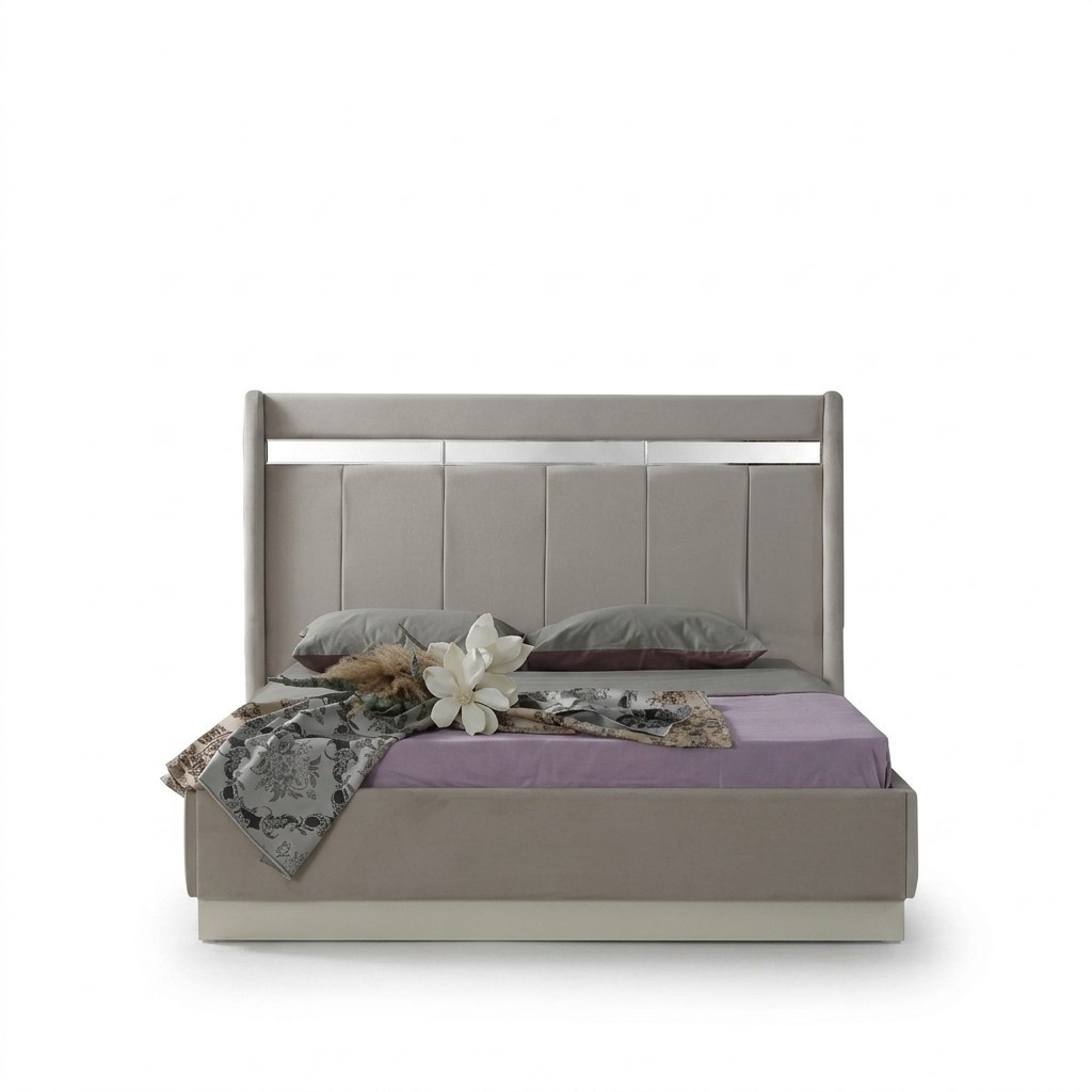 Luxus Bett Modern Beige Schlafzimmermöbel Holzgestell Design Möbel