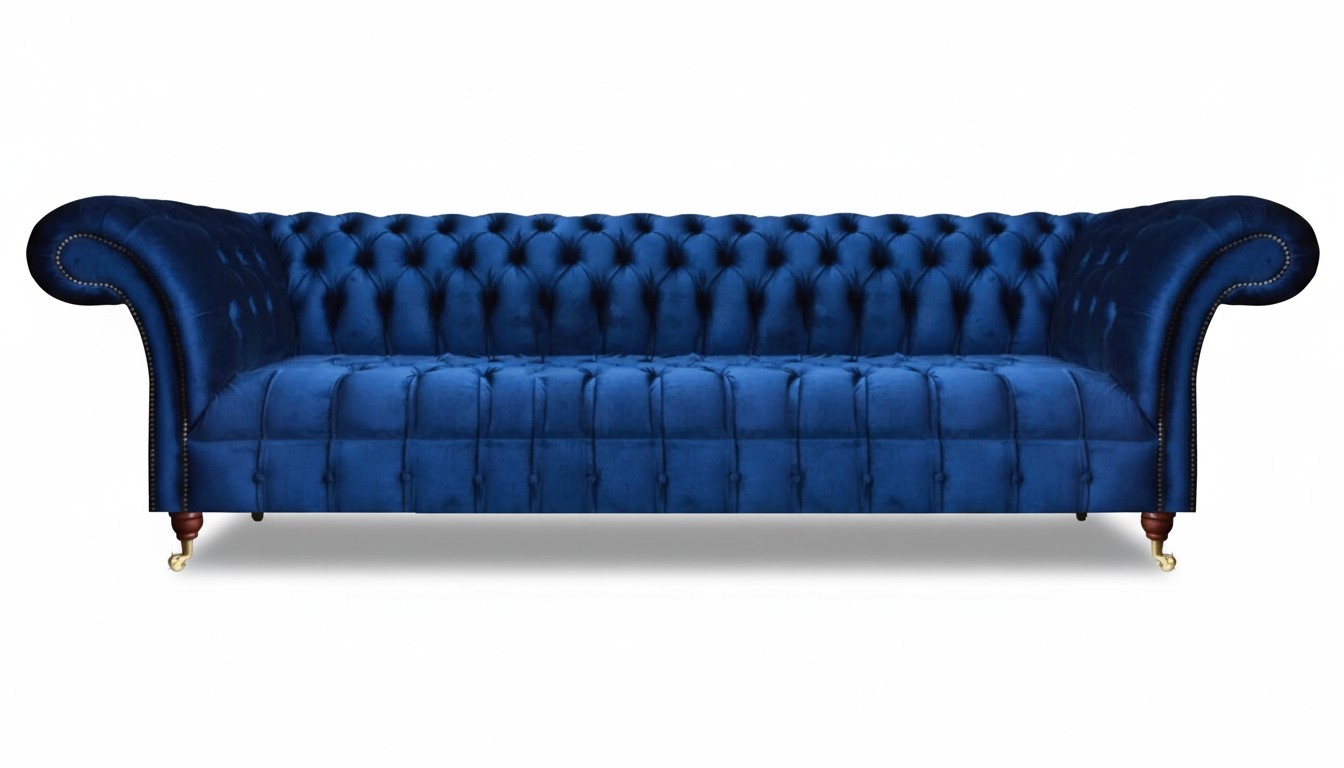 Luxus Blau Sofa Dreisitze Wohnzimmer Textil Polstermöbel Couch Chesterfield