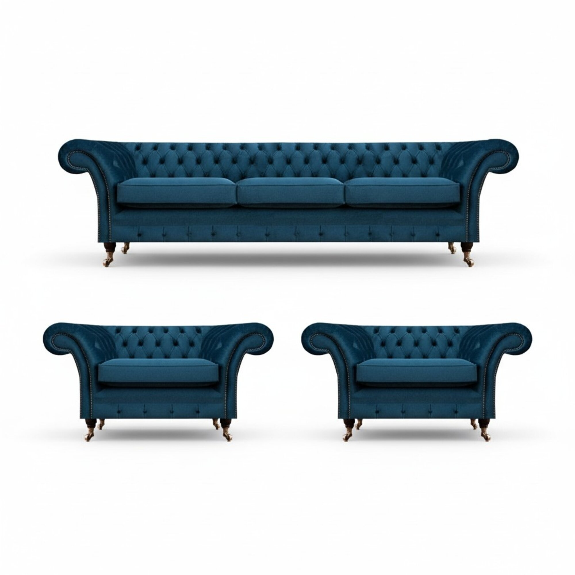 Luxus Blau Wohnzimmer Set Chesterfield Einrichtung Polstermöbel Sofas Textil