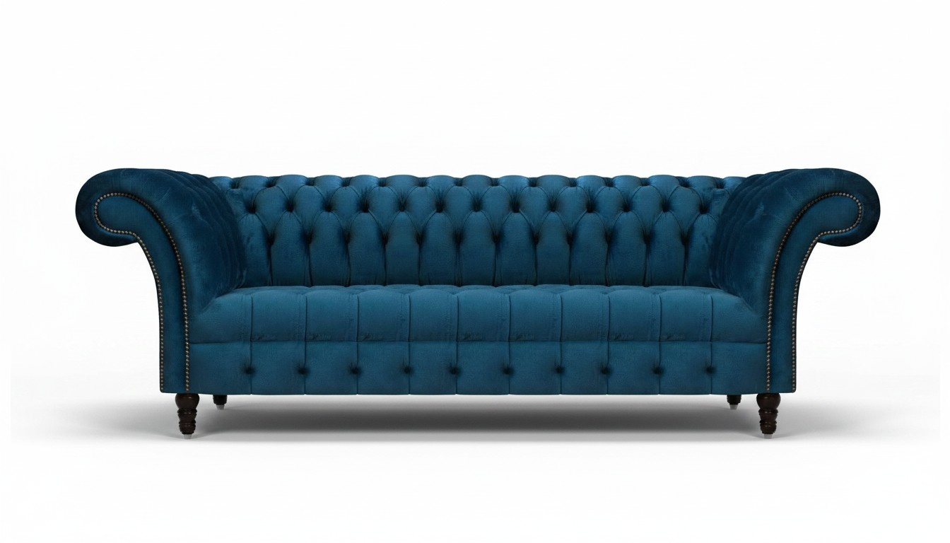 Luxus Blaue Chesterfield Textilcouch Wohnzimmer Polstermöbel 3-Sitzer
