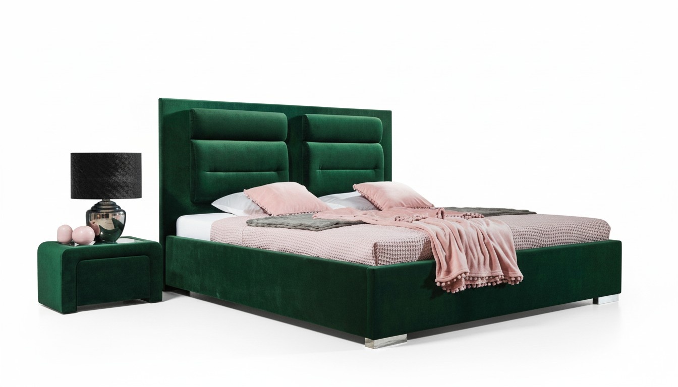 Luxus Boxspring Bett Doppel Design Stoff Hotel Grüne Betten Schlafzimmer Möbel