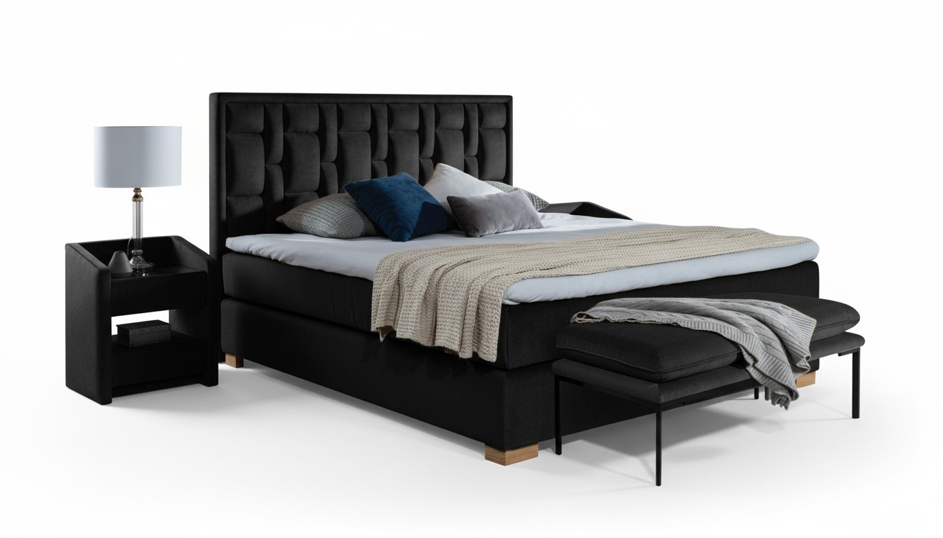 Luxus Boxspring Bett Schwarz Blaue Betten Schlafzimmer Möbel Design Doppel Hotel
