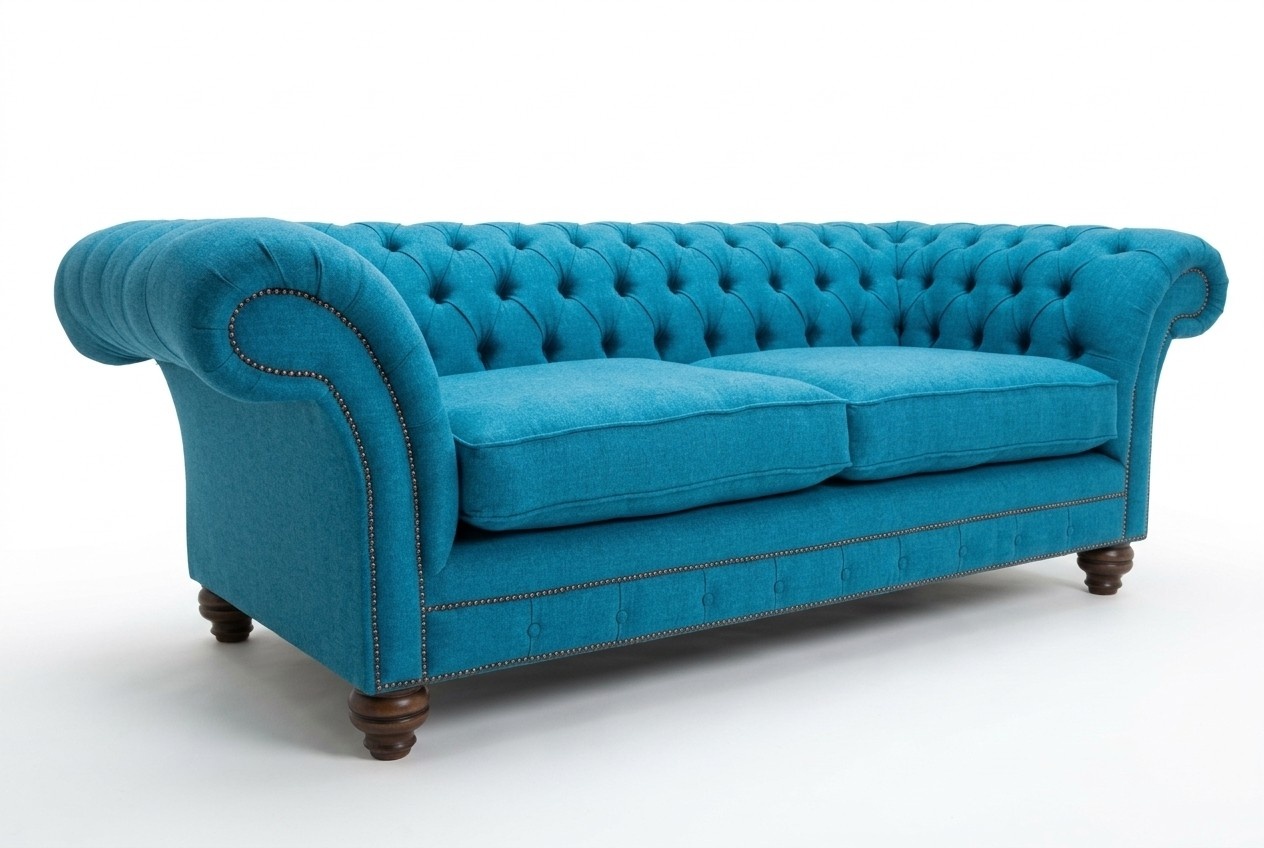 Luxus Chesterfield Sofa Couch Polster Sitz Couchen Sofas Textil Blau Samt 225cm