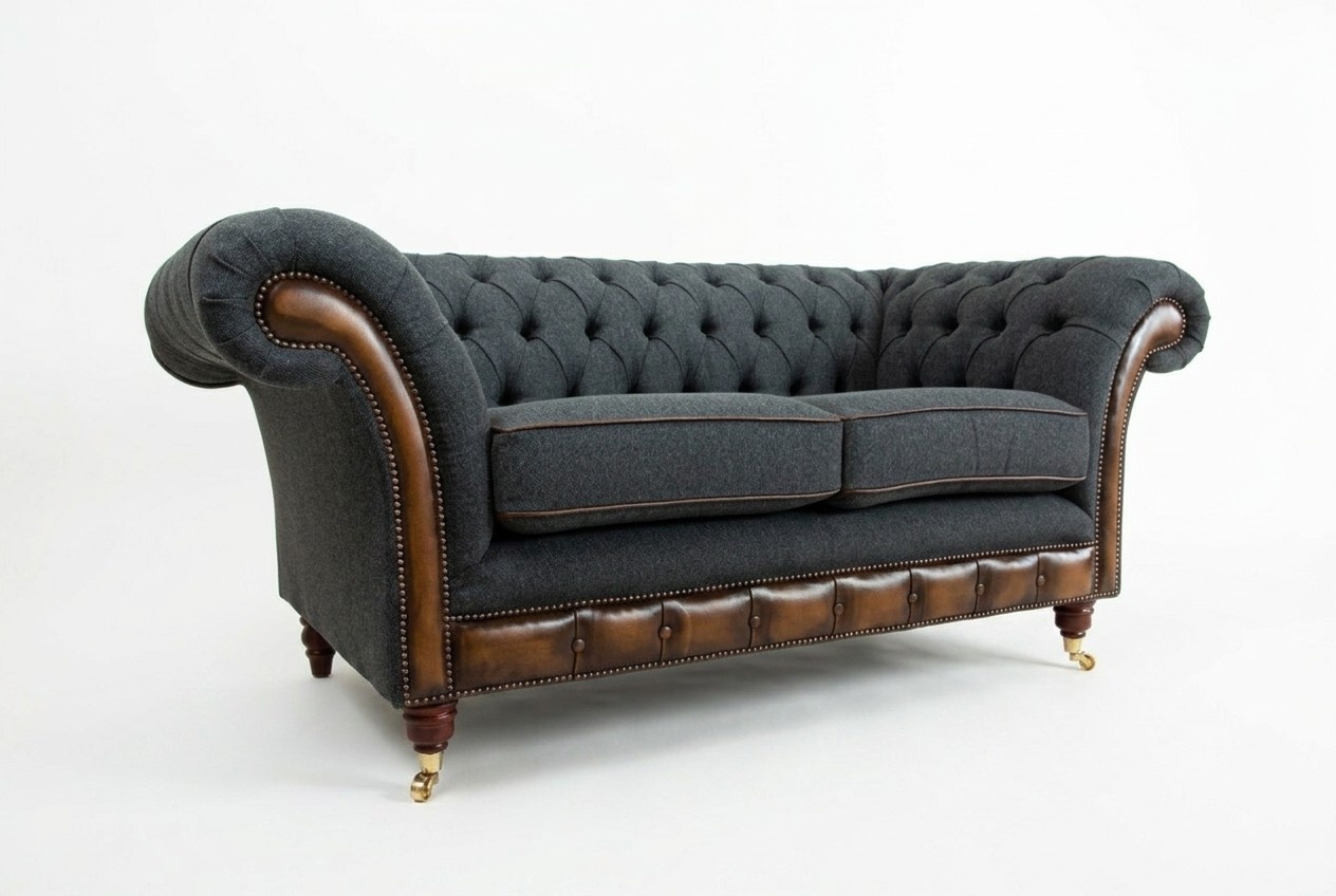 Luxus Chesterfield Sofa Couch Polster Sitz Couchen Sofas Textil Schwarz