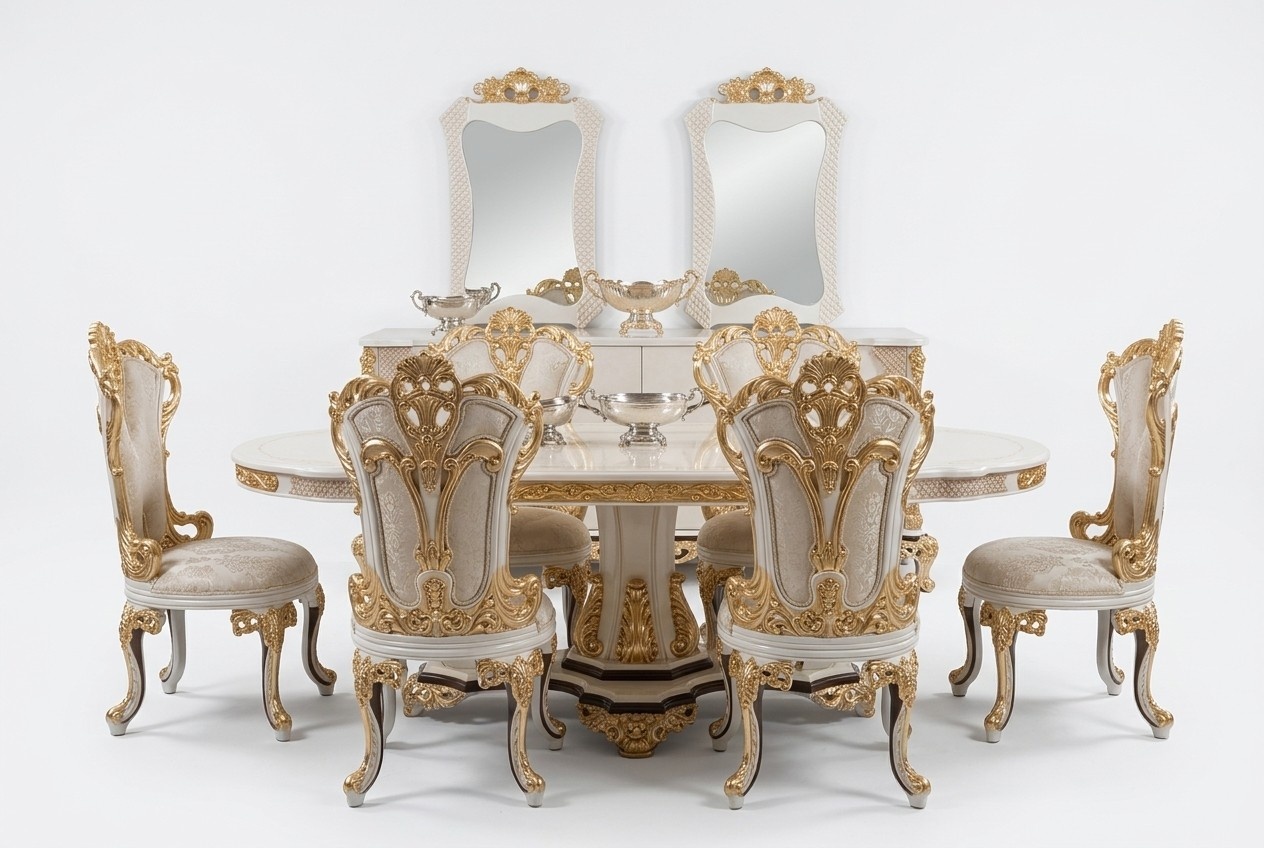 Luxus Couch Möbel Esstisch Barock Essgarnitur Gruppe Tisch + 6x Stuhl