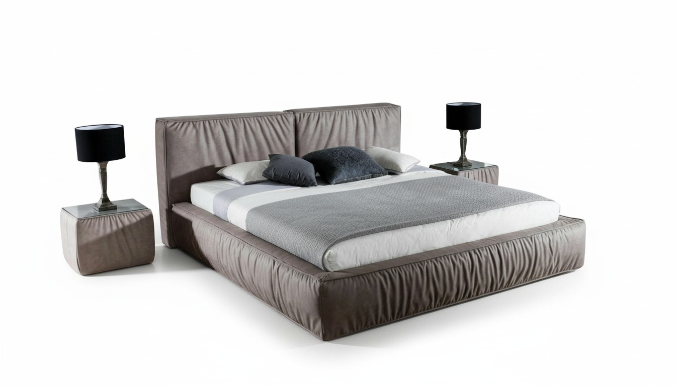Luxus Designer Bett fürs Schlafzimmer Samt bezogen Möbel Betten Stoff Textil Neu