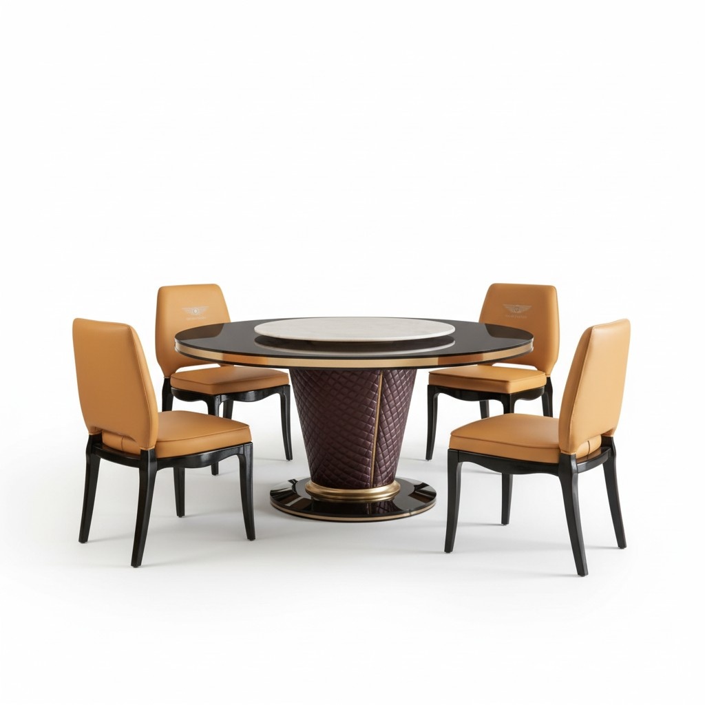 Luxus Designer Esszimmer mit Runden Esstisch & 6 x Lehn Stühle Metall