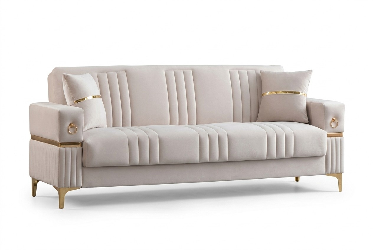 Luxus Dreisitzer Polstersofa Couch 3 Sitzer Stoffsofa Beige Sofa New