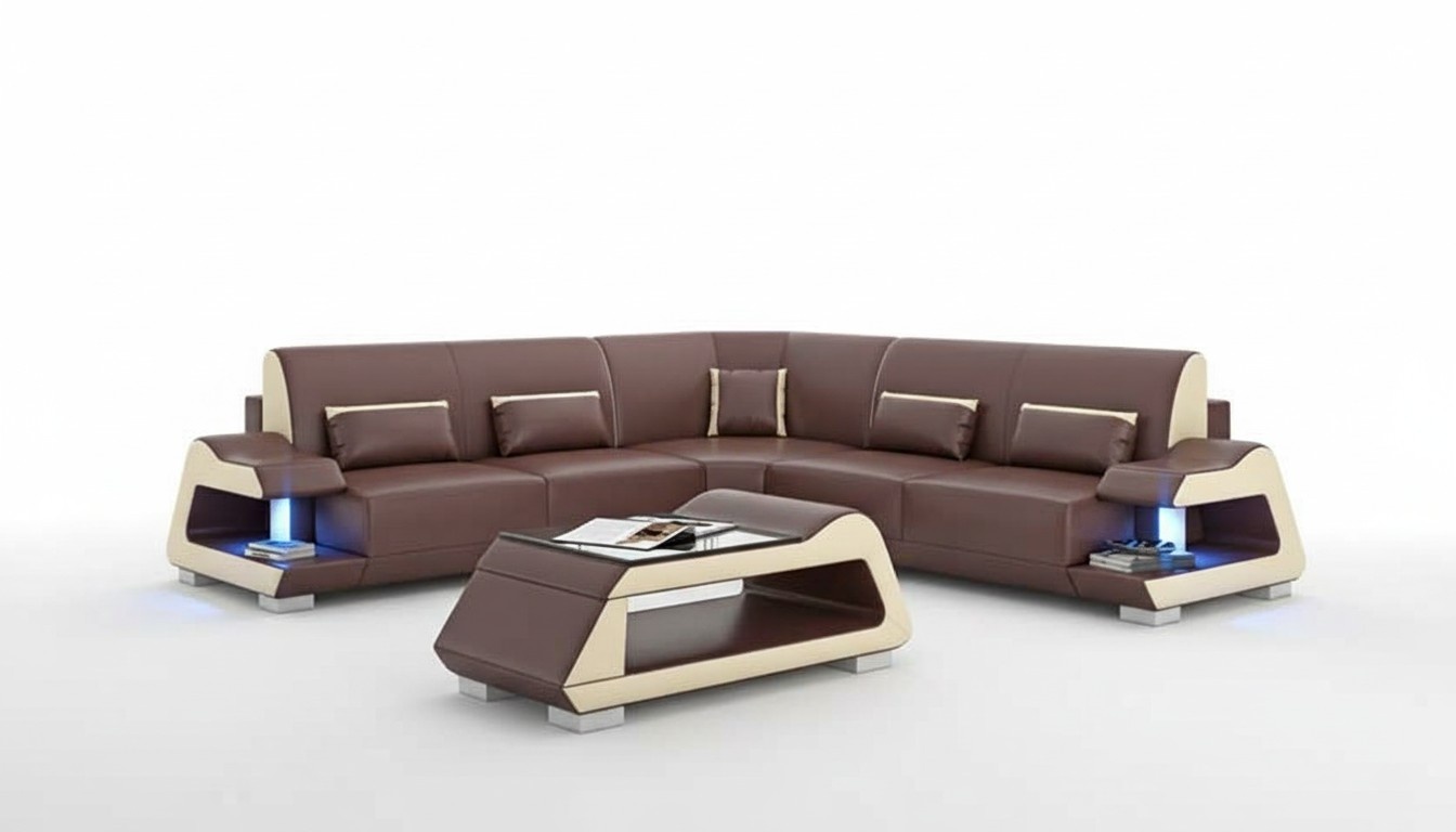Luxus Ecksofa Ledersofa L Form Sofa Braun Eckgarnitur Wohnzimmer Sofas