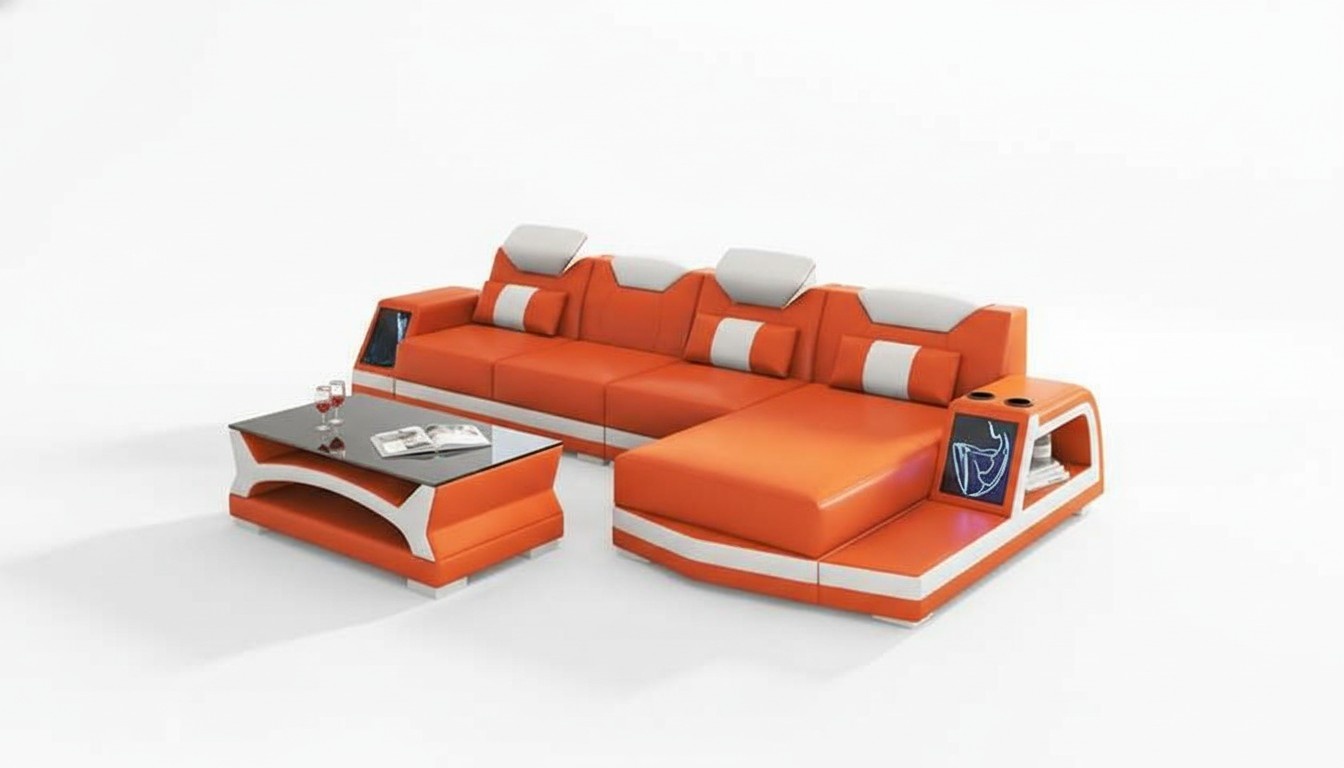 Luxus Ecksofa Ledersofa L Form Couch Sofa Orange Moderne Eckgarnitur