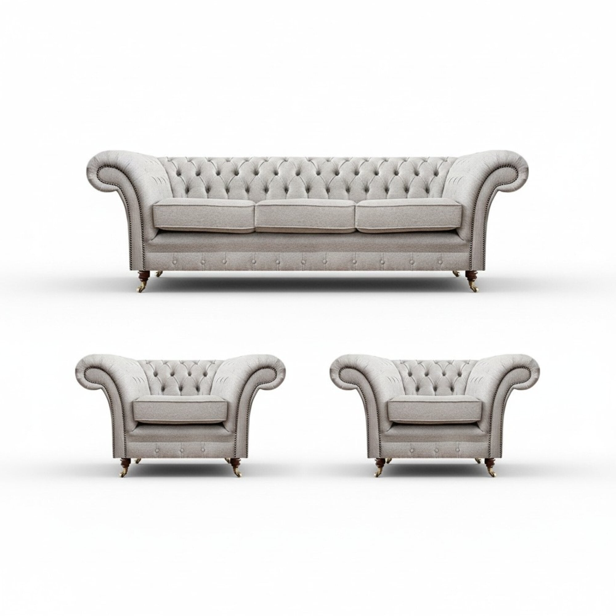 Luxus Einrichtung Neu Sofagarnitur Wohnzimmer Set 3tlg Grau Chesterfield