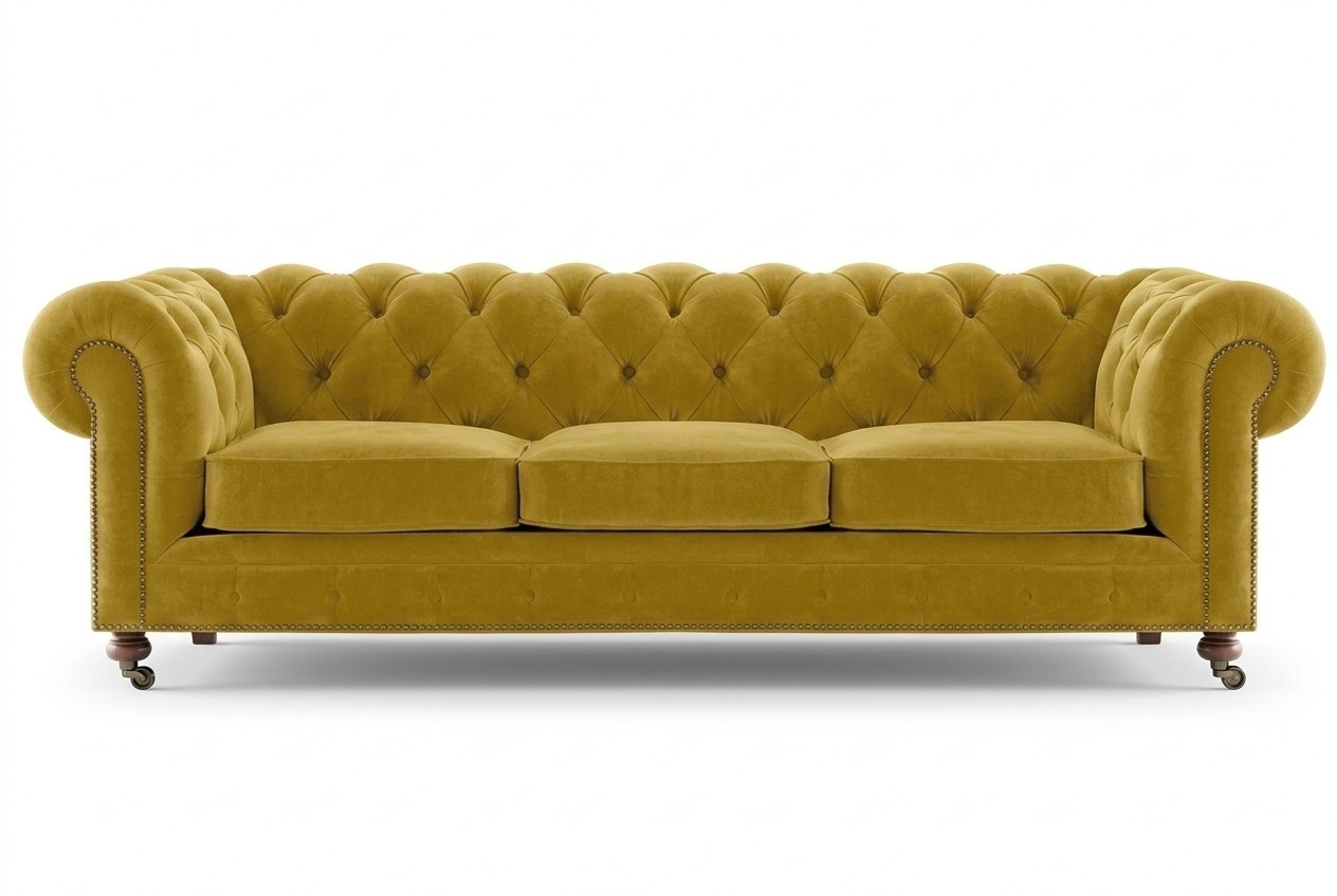Luxus Gelb Chesterfield Samt Dreisitzer Polster Möbel Hotel Wohnzimmer Praxis