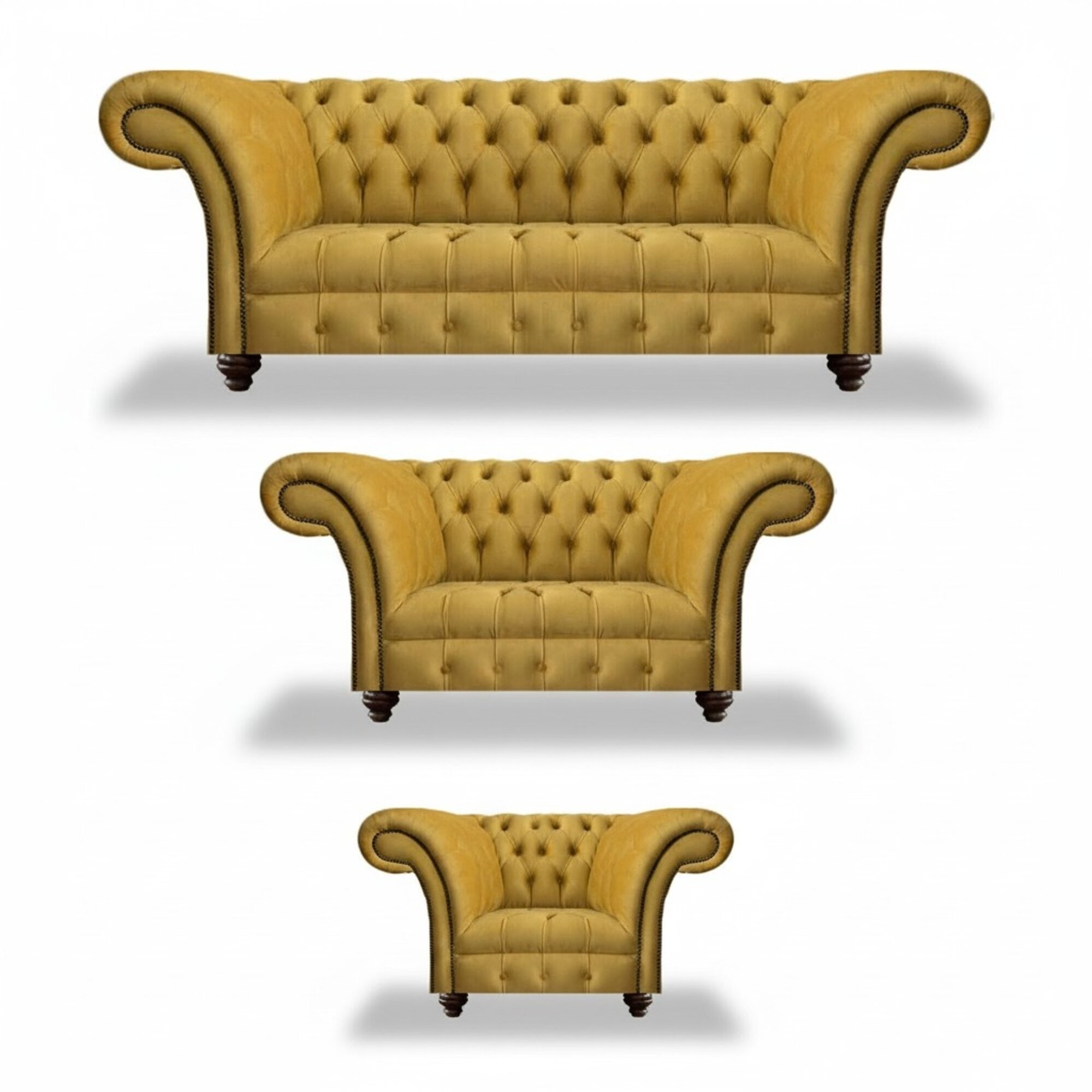 Luxus Gelb Sofagarnitur 3tlg Wohnzimmer Textil Sitz Möbel Sofas Set Chesterfield