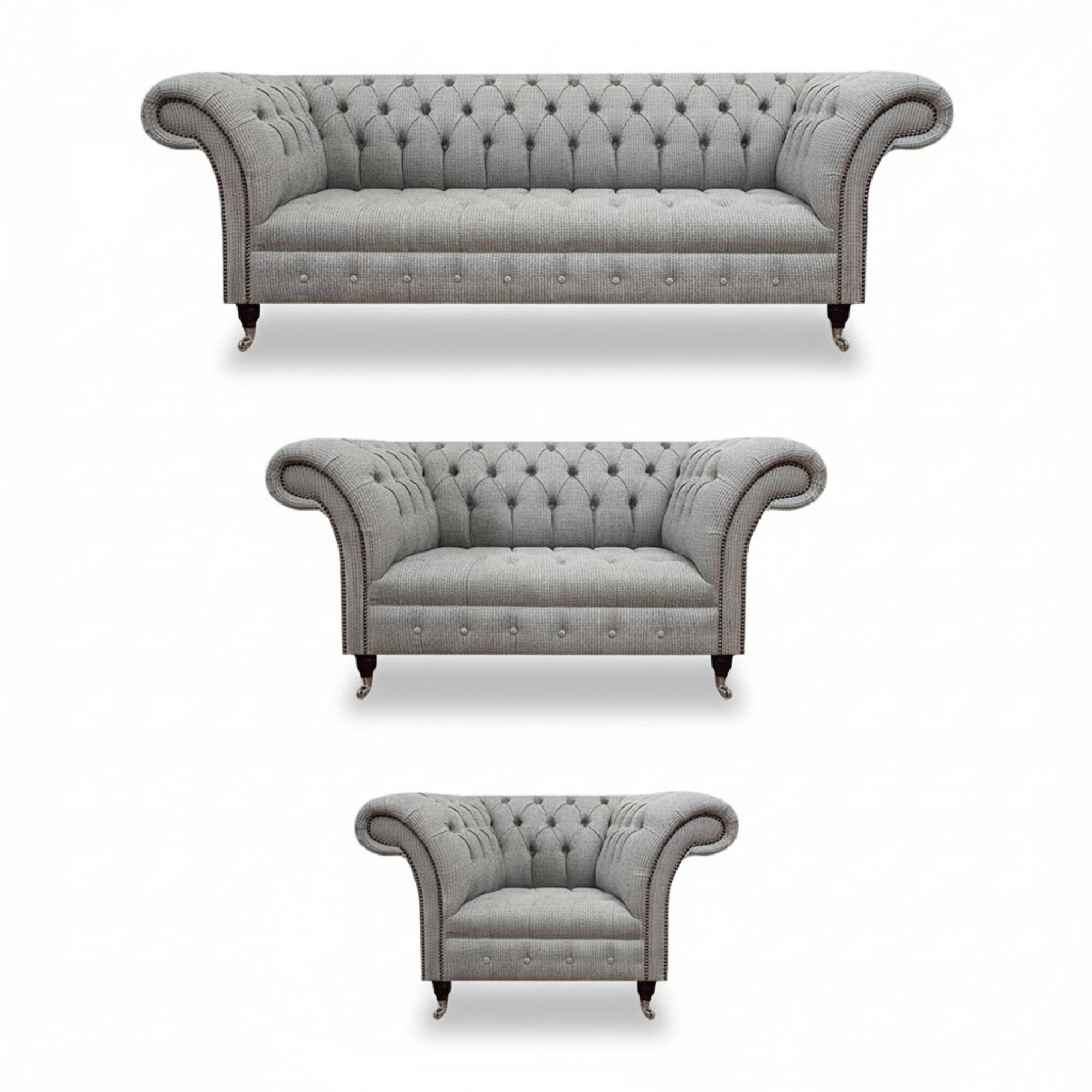 Luxus Grau Sofagarnitue 3tlg Chesterfield Sofas Komplett Wohnzimmer