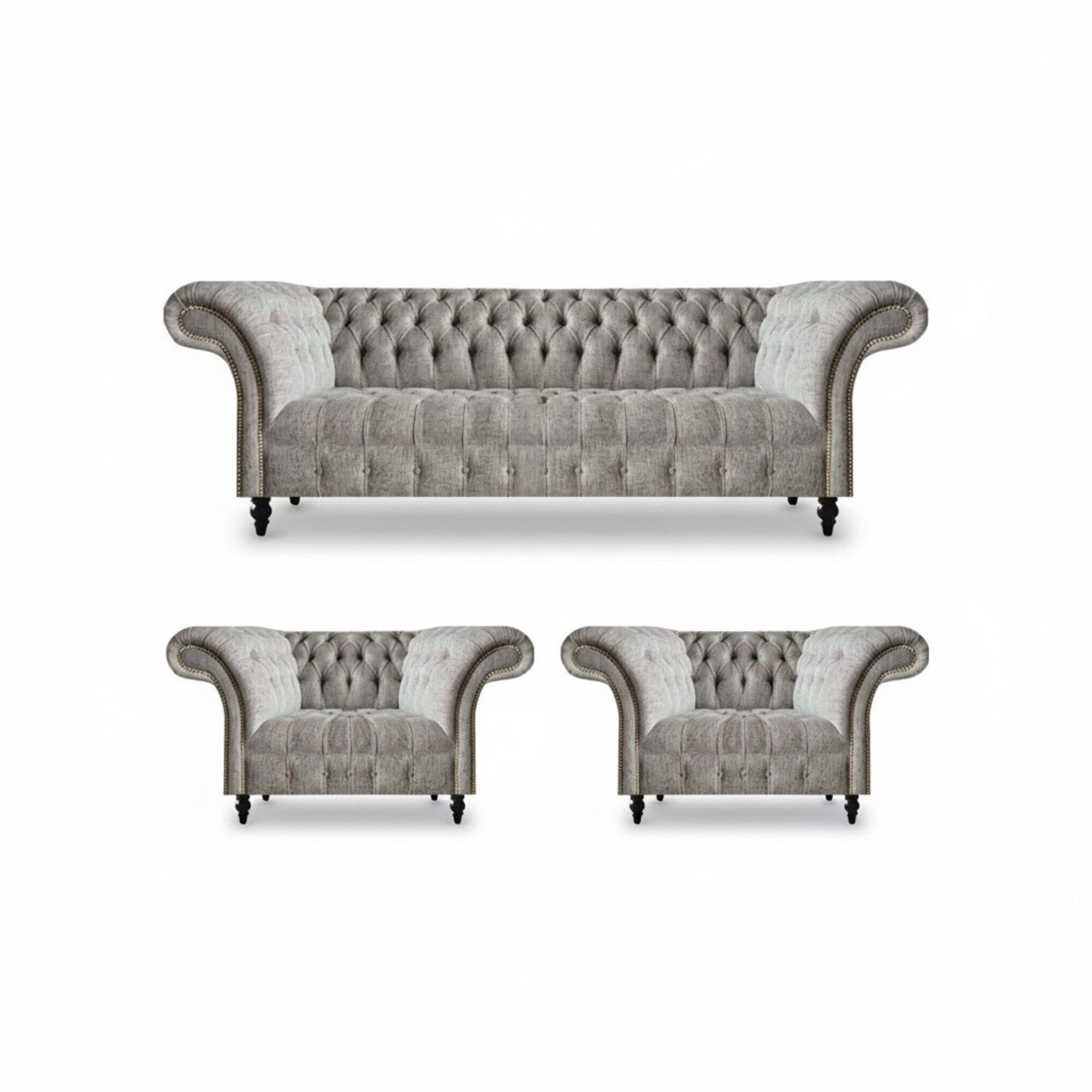 Luxus Grau Sofas Set 3tlg Sitzmöbel Wohnzimmer Polstermöbel Chesterfield