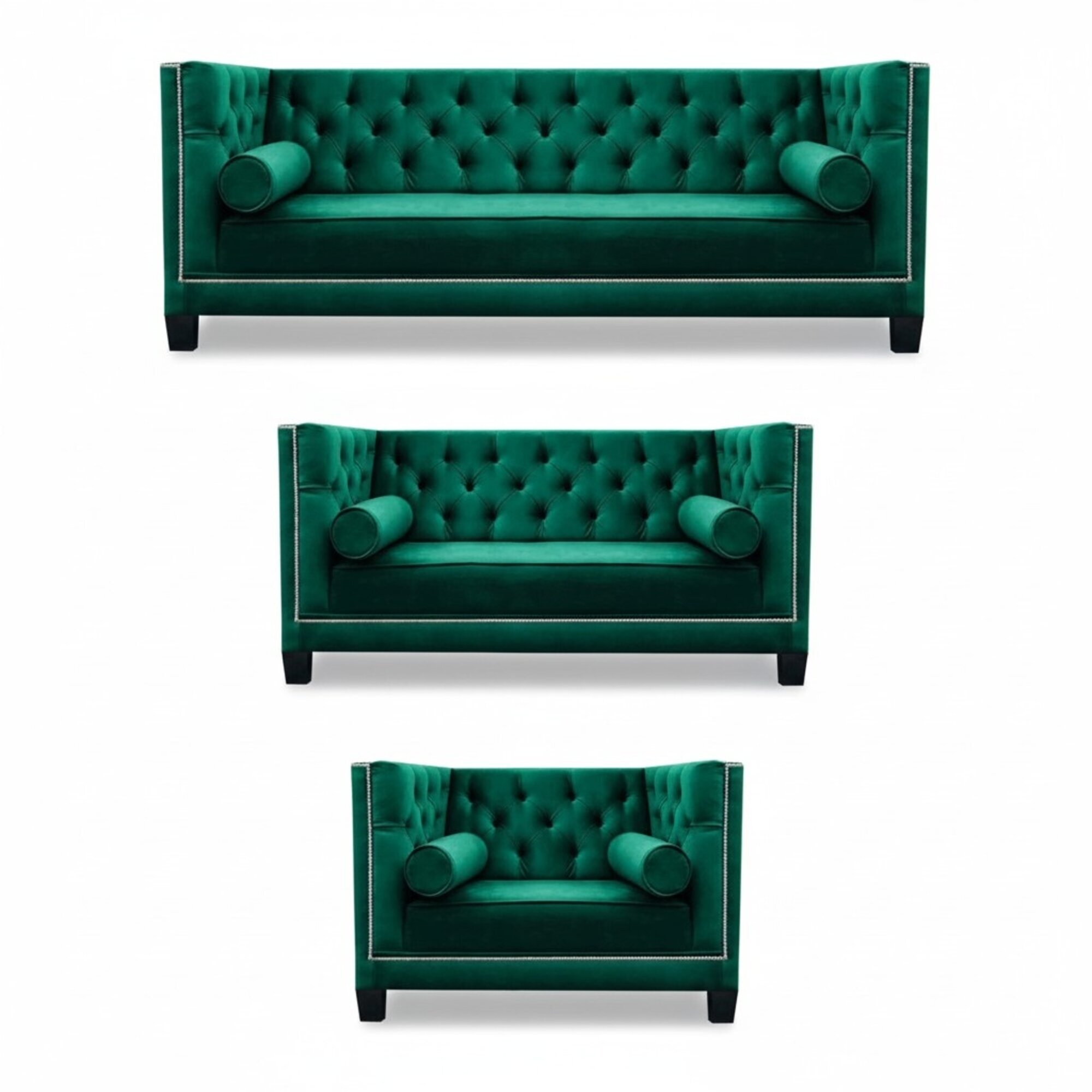 Luxus Grün Chesterfield Design Garnitur 3tlg Sofas Couch Wohnzimmer 3+2+1