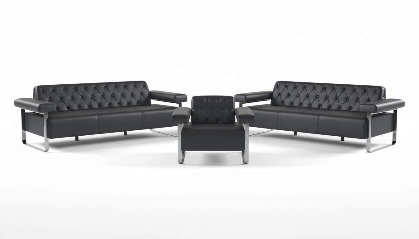 Luxus Komplett Sofas 3tlg Schwarz 3-Sitzer Chesterfield Sitzmöbel Modern