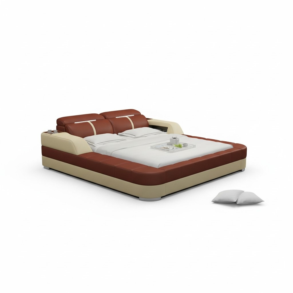 Luxus Lederbett USB Design Polsterbetten Doppel Modernes Ehe140/160/180 LB8823