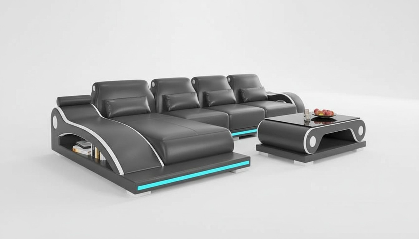 Luxus Ledersofa Ecksofa L Form Liege Schwarz Sofa Moderne Sofa Couch