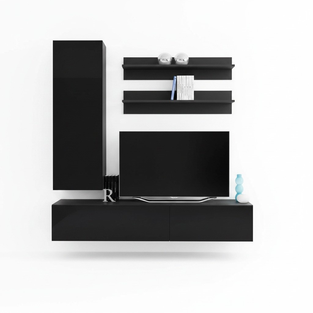 Luxus Modern Wohnwand Lowboard Wandschrank Wohnzimmer Holzmöbel 4tlg. Neu