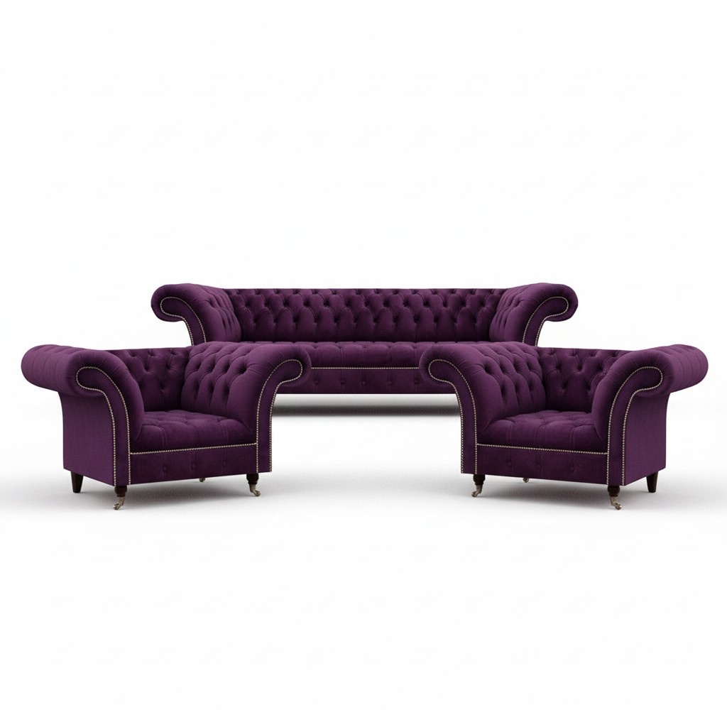 Luxus Möbel Sofagarnitur Couch Sofa Polster 3+1+1 Lila Textilsofa Garnitur