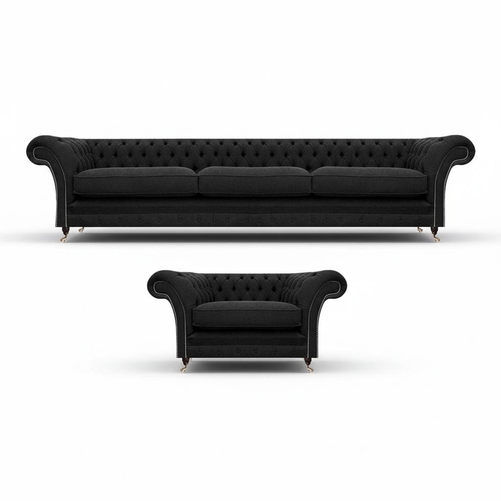Luxus Polstermöbel Schwarz Sofa Dreisitze Couch Chesterfield Sessel Wohnzimmer