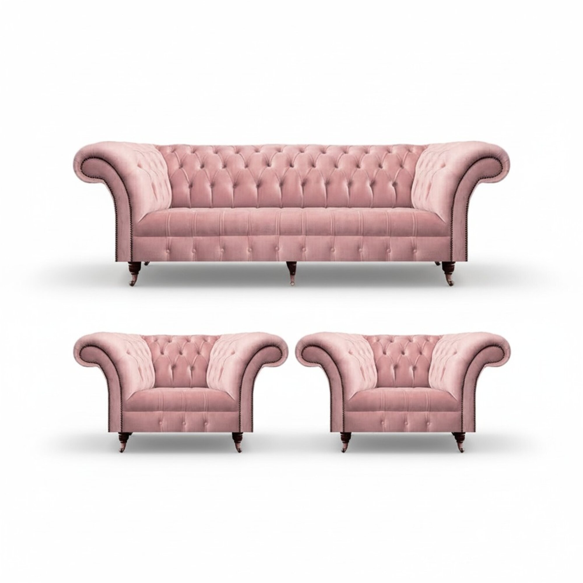 Luxus Rosa Design Modern Chesterfield Sofagarnitur 3tlg Polstermöbel