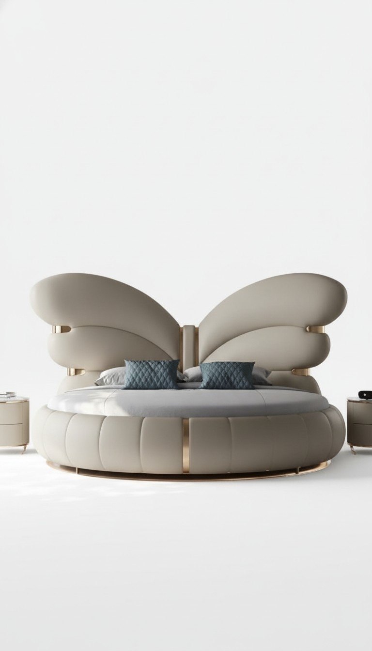 Luxus Rund Bett Schmetterling Runde Designer Schlafzimmer Betten Beige