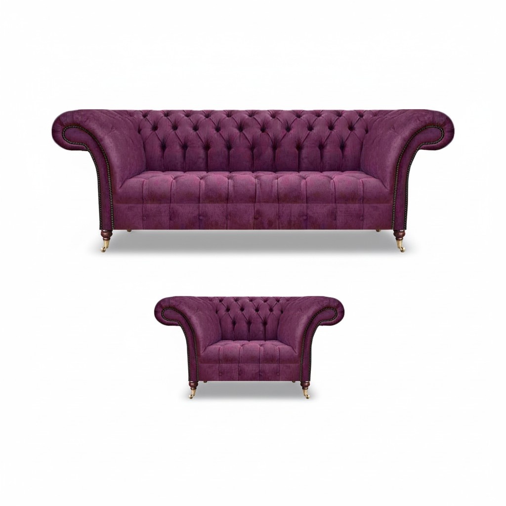 Luxus Set 2tlg Wohnzimmer Polstermöbel Sofa Dreisitze Couch Sessel Chesterfield