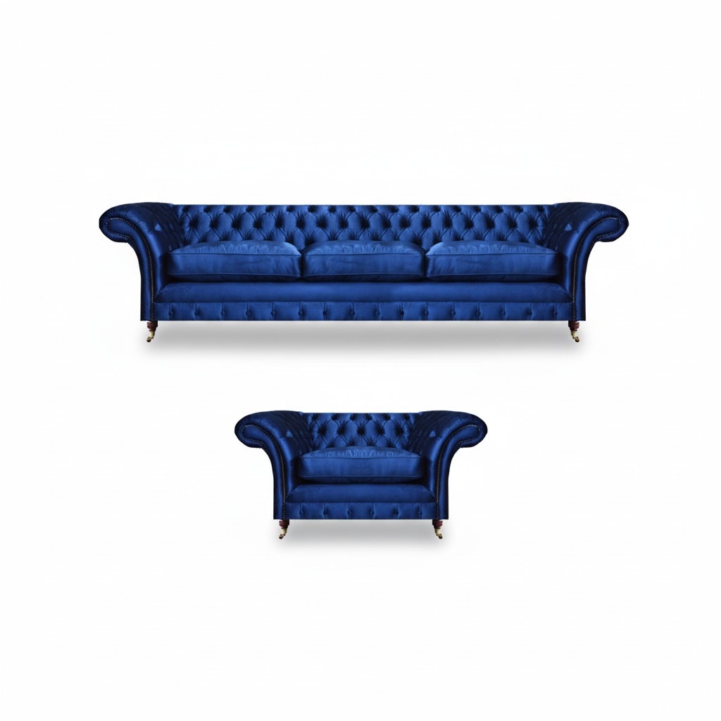 Luxus Sitzmöbel Sofa Set 2tlg Sofa Dreisitzer Couch mit Sessel Chesterfield Neu