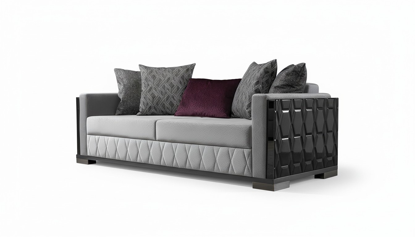 Luxus Sofa Dreisitzer 3 Sitz Sofas Grau Wohnzimmer Couch Stoff Design