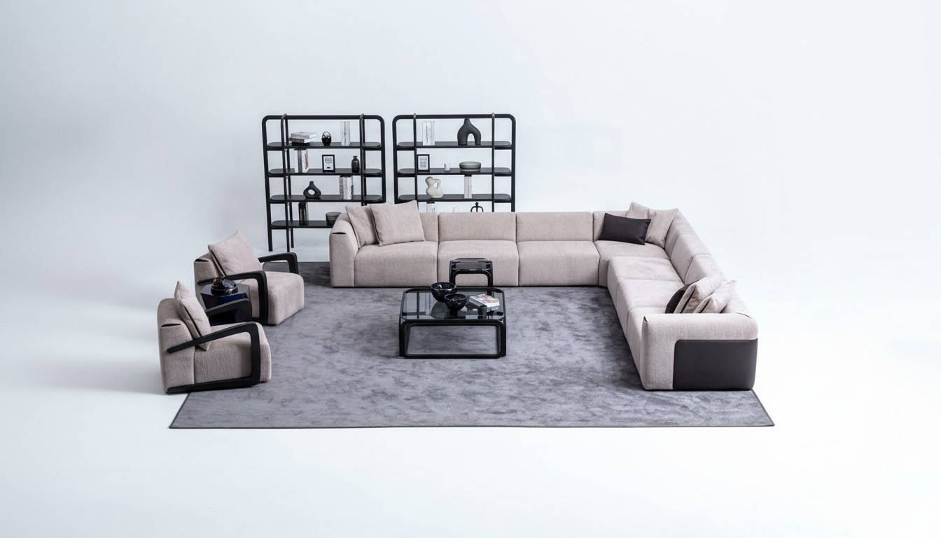 Luxus Sofa-Set Sitzgruppe Wohnlandschaft L-Form Sofa Sessel Textil Neu