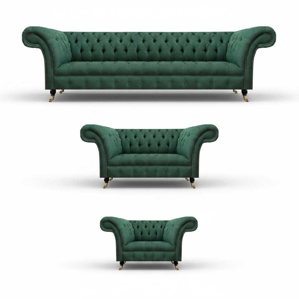 Luxus Sofas Grün Komplett Sofagarnitur Polstermöbel Wohnzimmer Couch Stoff