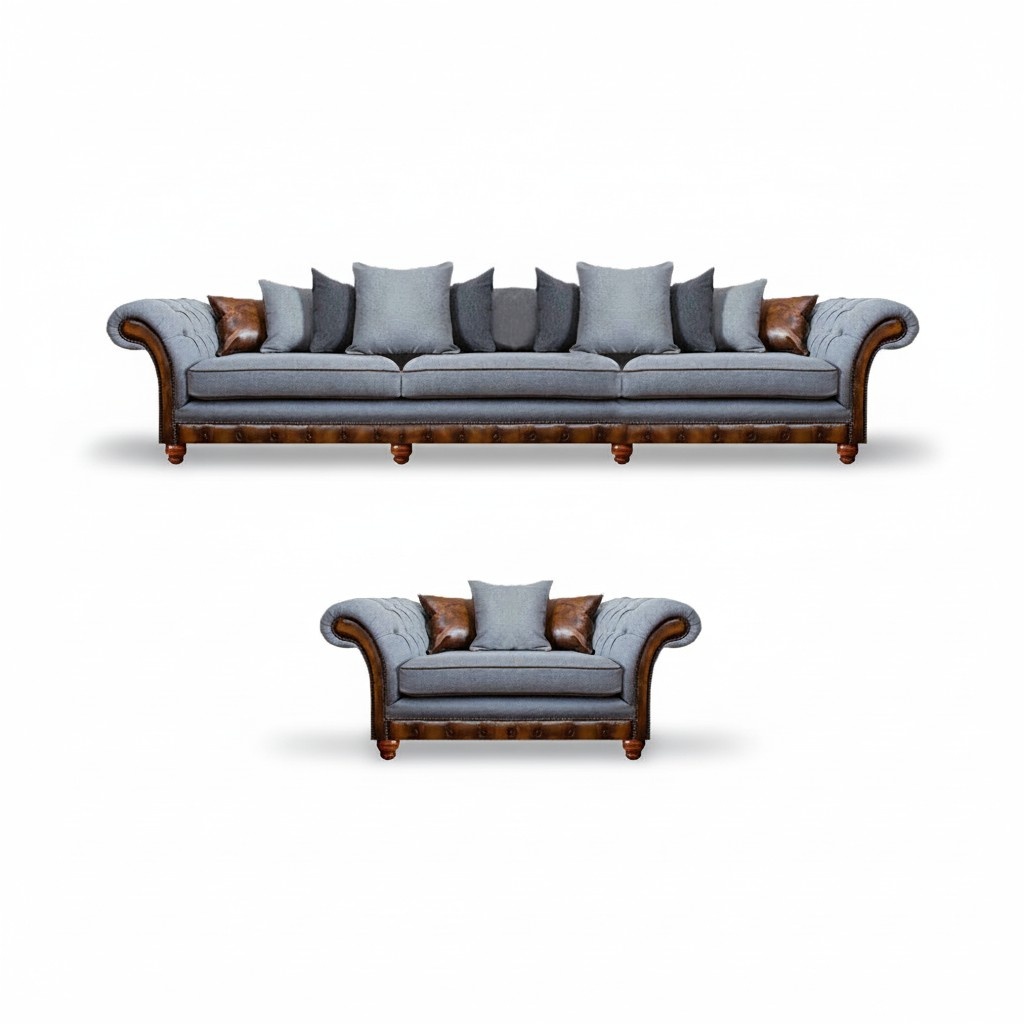 Luxus Stil Möbel Chesterfield Grau Sofagarnitur 2tlg Polster Couchen Wohnzimmer