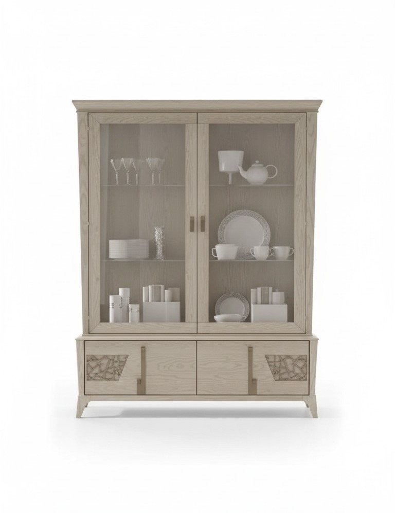 Luxus Vitrine 2 Tür Holz Schrank Wohnzimmer Glas Schränke Design Möbel