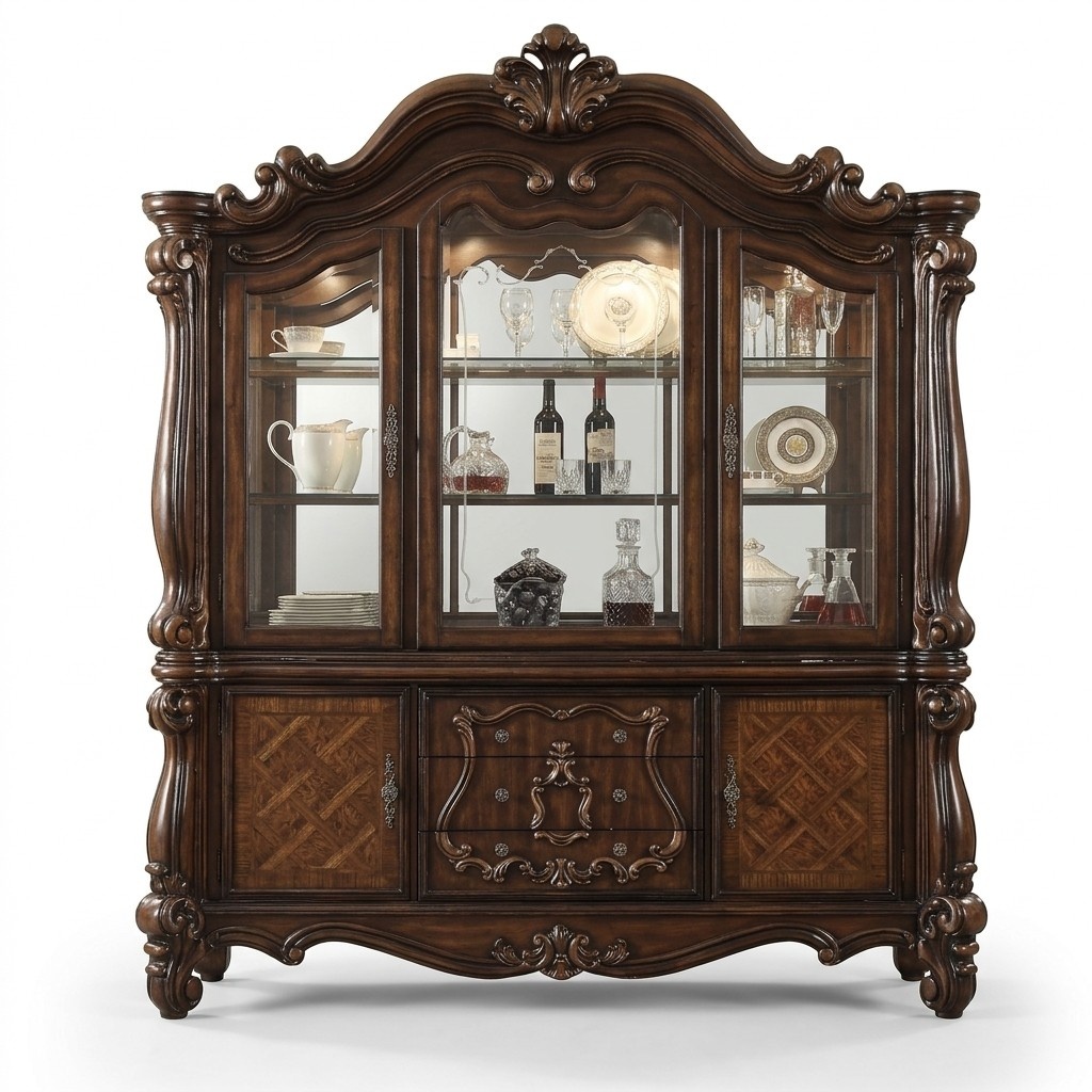 Luxus Vitrine Vitrinen Schrank Holz Eckschrank Eckvitrine Glas Neu Barock