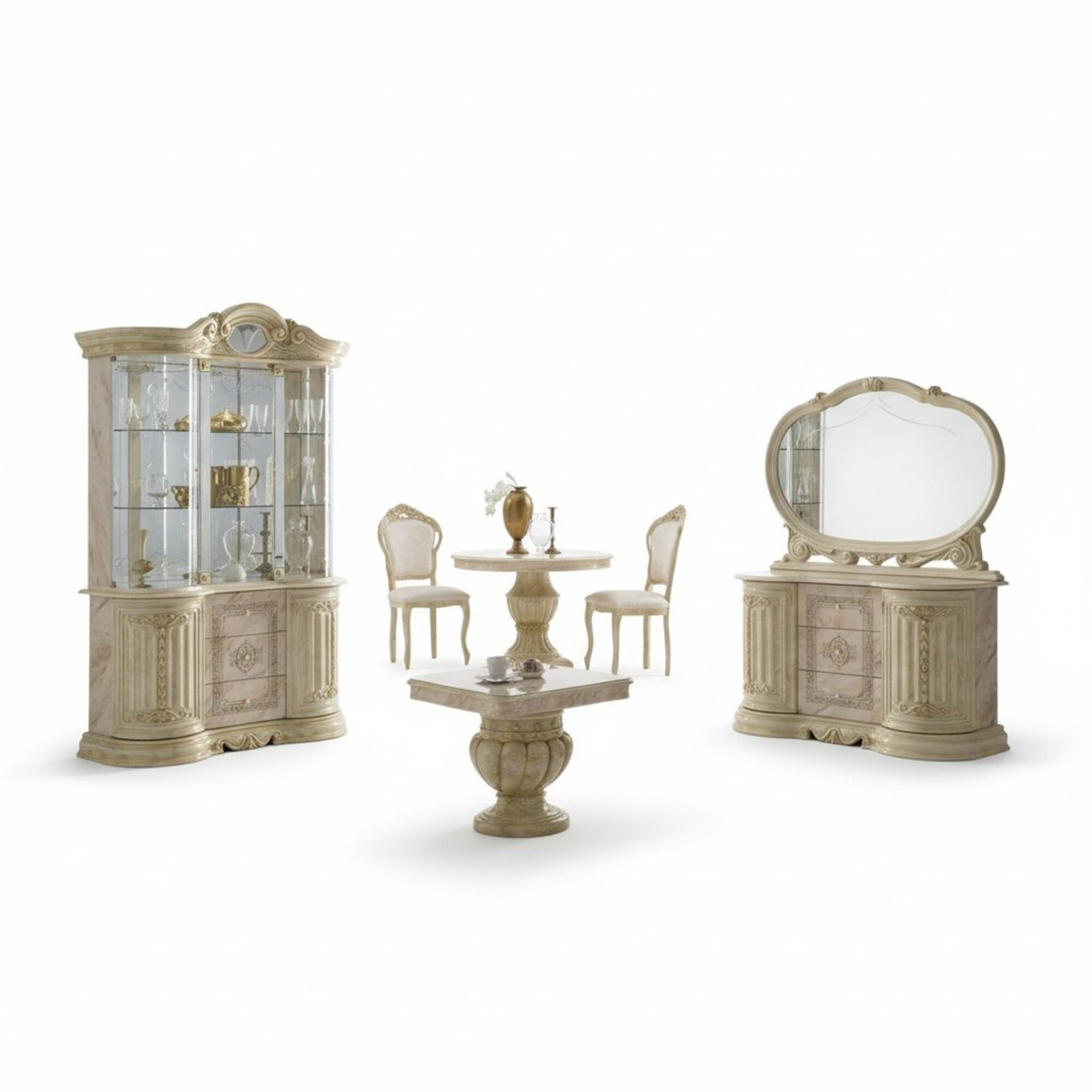 Luxus Wohn Ess Zimmer Set 2 tlg Garnitur Tisch Anrichte Klassische Vitrine