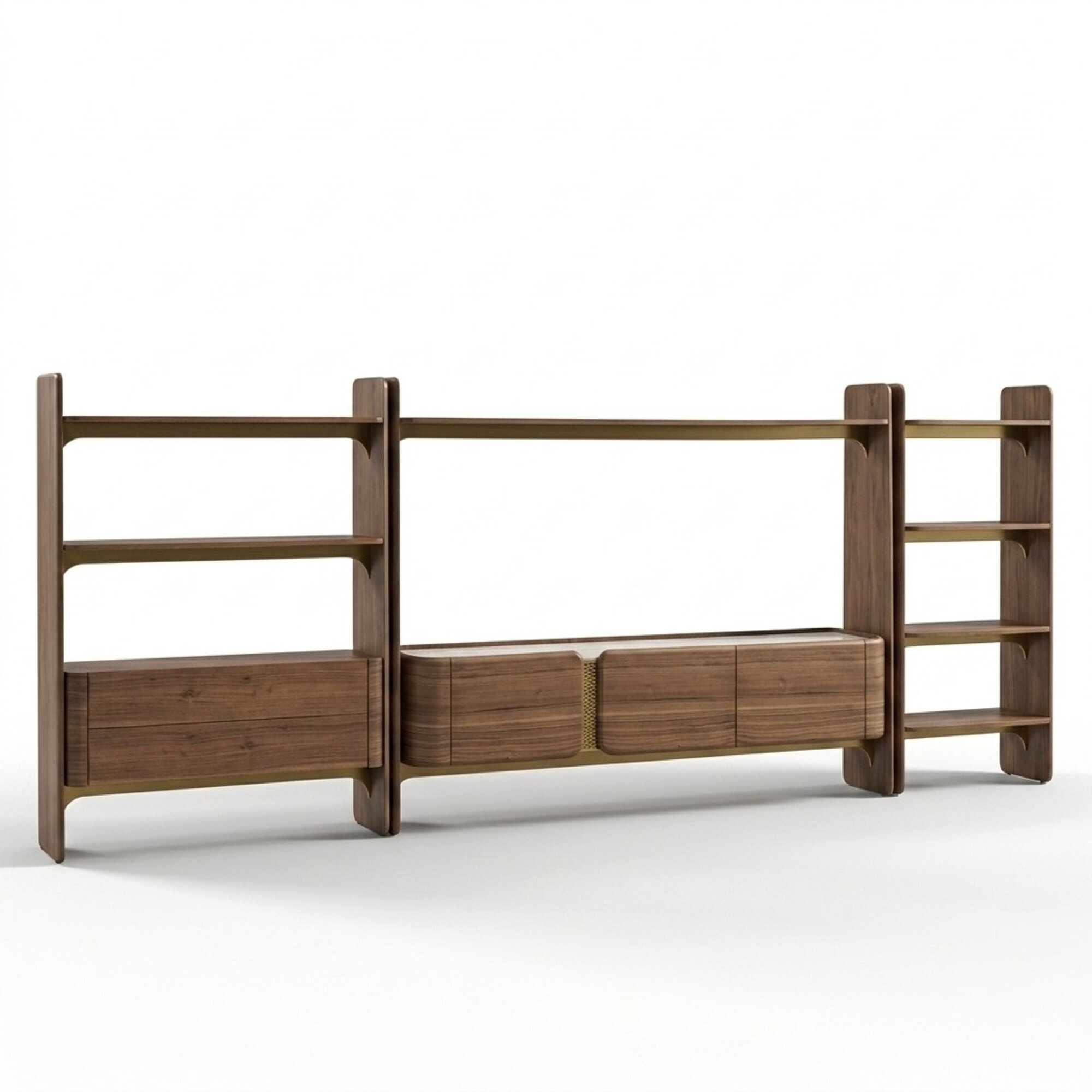 Luxus Wohnwand Design Wohnzimmer Garnitur Möbel Braun Holz Bücherregal Regale