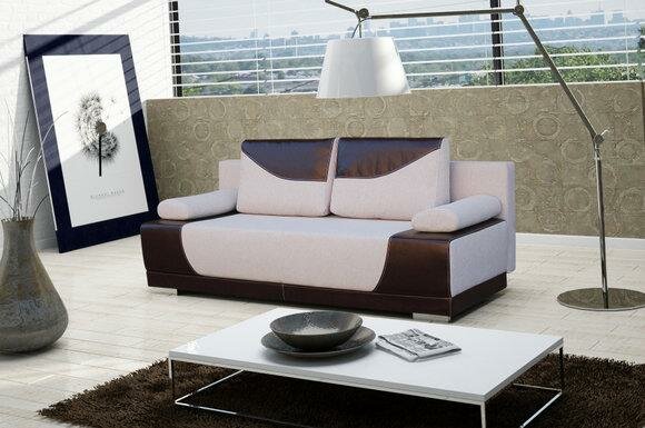 Schlafsofa Klappcouch 3-Sitzer Schlaffunktion + Bettkasten Couch Beige Designer