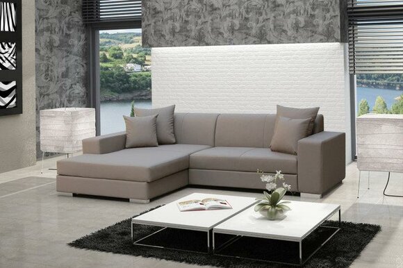 Sofa Schlafsofa Designer Sofa mit Bettfunktion + Bettkasten Ecksofa Beige Couch