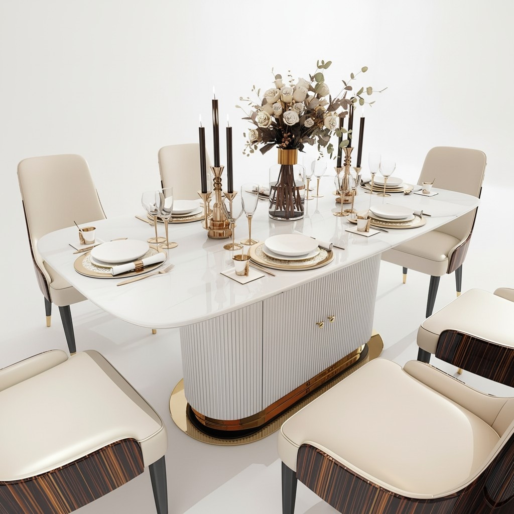 Designer Marmor Ess Tisch + 6 Stühle Set Garnitur Zimmer Gruppe 7 tlg.
